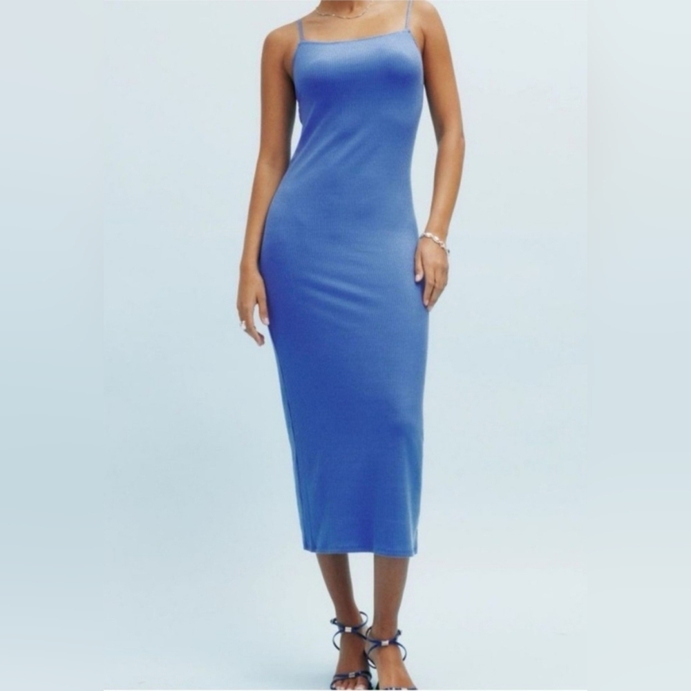 Reformation Ribbed Laney Knit Midi Dress Size Large NWT Blue